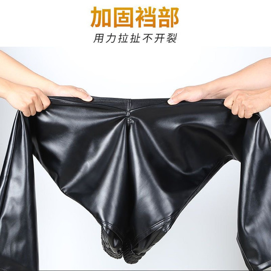 Leather pants men's plus velvet loose waterproof and oil-proof work clothes labor insurance wear-resistant takeaway motorcycle PU soft leather pants