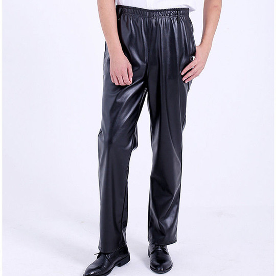 Leather pants men's plus velvet loose waterproof and oil-proof work clothes labor insurance wear-resistant takeaway motorcycle PU soft leather pants