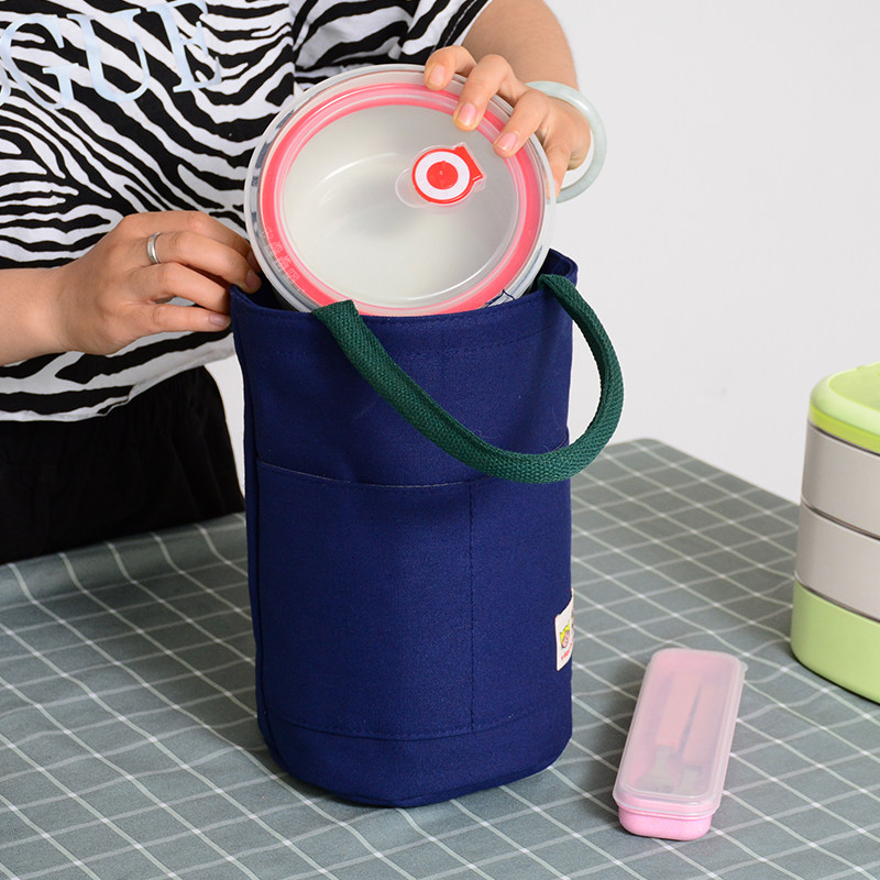 饭盒手提袋圆形装碗的包手提包便当包圆筒小巧帆布饭盒袋拎带饭包,淘宝优惠券,粉丝福利购,淘宝优惠卷