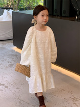 Girls embroidered dress beige long sleeve foreign air 2023 autumn clothing new childrens baby Han version princess dress