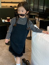 Girls hanging band dress denim dress foreign air 2023 autumn fit new childrens baby baby Korean version princess nepotism dress