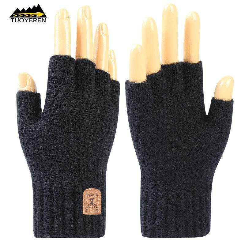 半指手套男士冬天保暖加绒加厚针织毛线露指学生写字骑行秋冬季男,淘宝优惠券,粉丝福利购,淘宝优惠卷