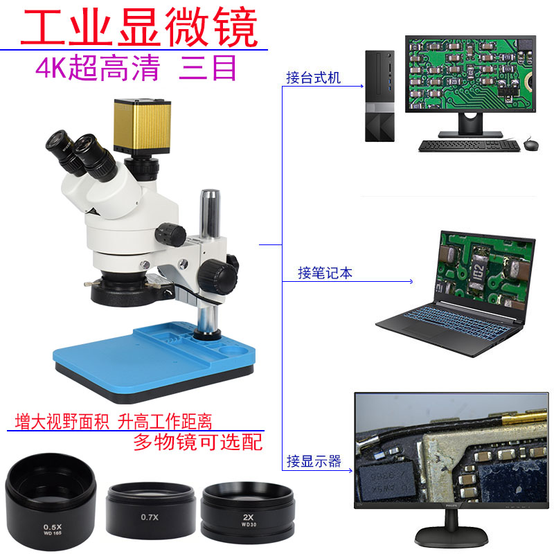 三目显微镜手机维修飞线4K超高清检测解剖雕刻钟表珠宝鉴定焊接 - 图1