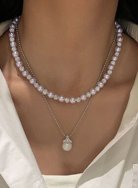 曼塔玫瑰紫施家珍珠项链女满天星闪钻锆石时尚气质轻奢锁骨链饰品