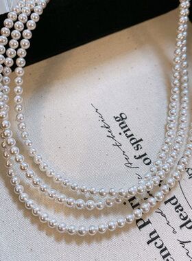 小米珠施家珍珠项链不掉色女秋冬高级感串珠毛衣链长款新中式饰品