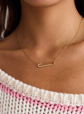 杰鼎欧美白钻回形针钛钢项链轻奢