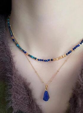 天然青金石串珠项链女彩色多巴胺