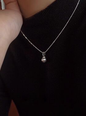 s925纯银珍珠项链女秋冬闪珠锁骨