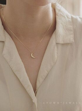 S925金气质光板强烈推荐14K吊坠挂小月亮优雅坠 百搭项链银镀项链