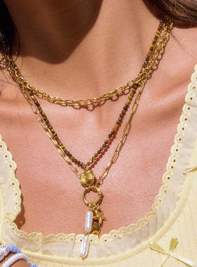 杰鼎欧美多层叠戴钛钢项链轻奢高