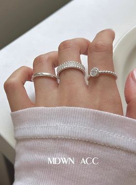 韩国叠戴风925纯银戒指女ins2024新款混搭时尚套装个性感开口指环