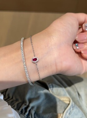 法式轻奢排钻半圈钻半圈光面手镯