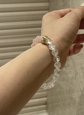 天然水晶粉色双圈串珠手链女款