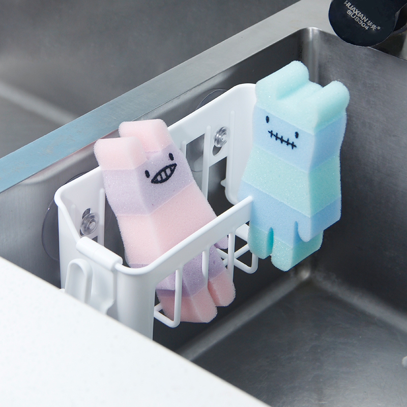日本进口水槽置物架吸盘沥水架海绵架厨房浴室用品多功能收纳架