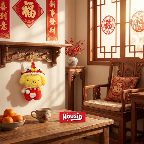 HOUSID日本布丁狗舞狮包挂件玩偶小狗钥匙扣闺蜜生日送人礼物正版 - 图1