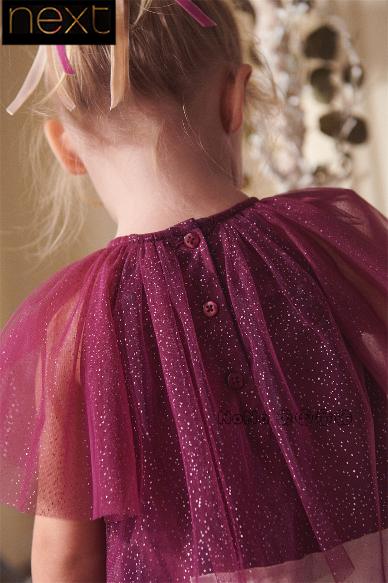 在途英国Next正品女童粉紫色闪亮连衣裙短袖礼服裙宴会198-317 - 图1