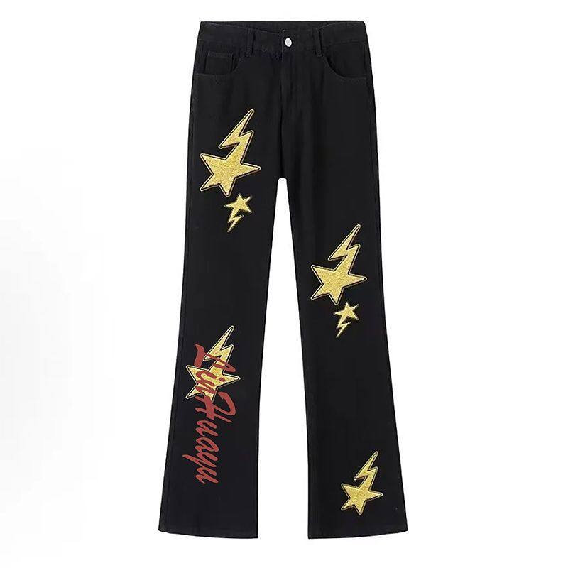 童装潮牌美式水洗印花时尚春秋黑色高街中大童潮流阔腿儿童牛仔裤,淘宝优惠券,粉丝福利购,淘宝优惠卷