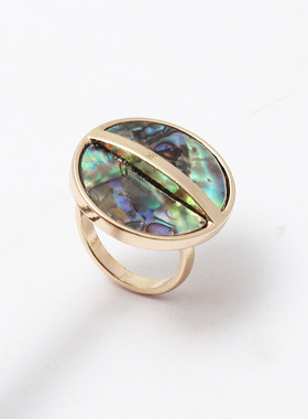 欧美风半圆鲍鱼贝黑色木头戒指