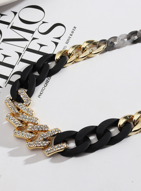 潮流设计开发 欧美风饰品树脂链条形个性百搭时尚项链毛衣链 女