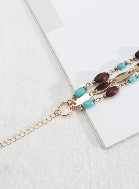 原创设计欧美风饰品珠木头绿松石