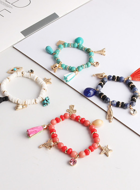 欧美风串珠五角星眼睛质感手链
