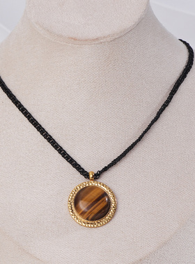 原创设计开发 欧美风饰品 圆形天然石夸张时尚黑色链条项链女士