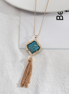 欧美风饰品皮革流苏长款毛衣链