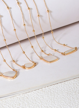 原创设计 欧美饰品 短款精美白贝壳几何时尚简约气质项链锁骨链女