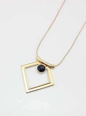 欧美风饰品长款几何形镶嵌项链