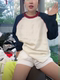 ເສື້ອຍືດແຂນຍາວສີ linen ກົງກັນຂ້າມ