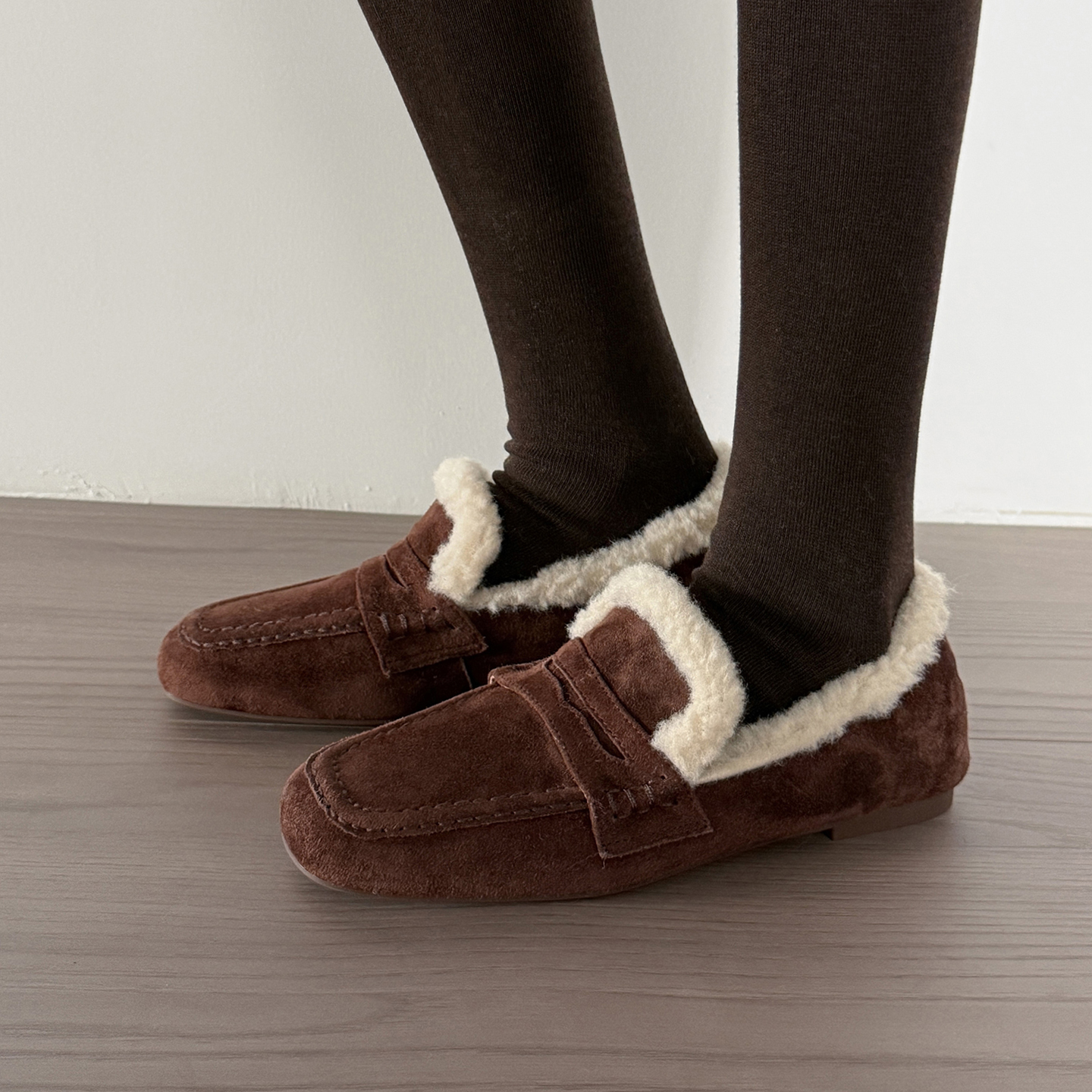 2cm磨砂真皮毛毛勃肯鞋女2025新款冬季外穿一脚蹬乐福鞋保暖单鞋 - 图0