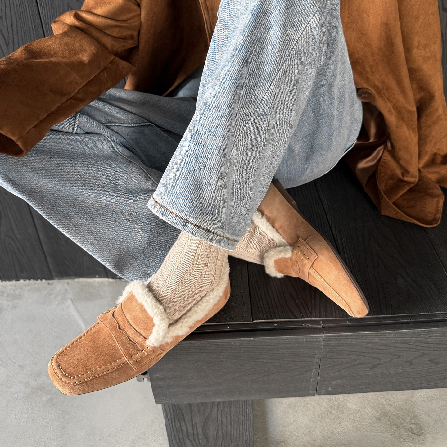 2cm磨砂真皮毛毛勃肯鞋女2025新款冬季外穿一脚蹬乐福鞋保暖单鞋 - 图2