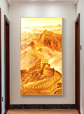 玄关迎客松装饰画流水画中式国画过山水画挂画道旭日东升壁画客厅