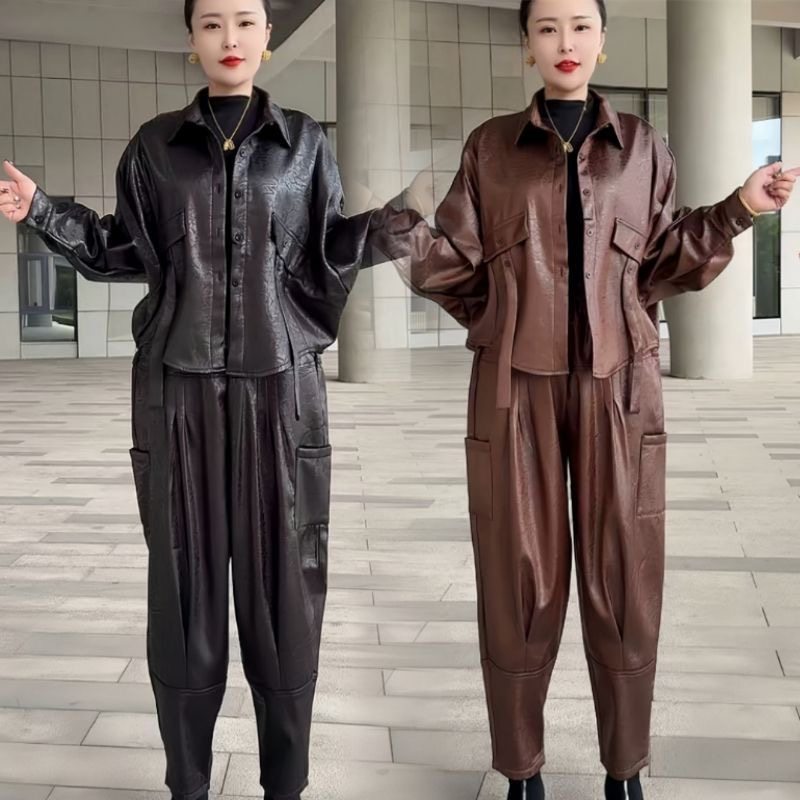 高端休闲套装女加绒秋冬新款时尚妈妈装气质翻领开衫哈伦裤套装女,淘宝优惠券,粉丝福利购,淘宝优惠卷