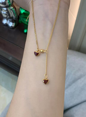 时尚红色爱心项链女轻奢小众感流苏心形吊坠锁骨链送女友礼物