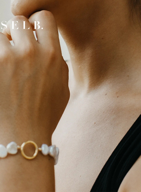 GISELB24k镀金鸡块珍珠手链