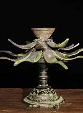 仿古纯铜莲花灯蜡烛台家居佛堂烛台莲花供佛灯台藏式油灯摆件