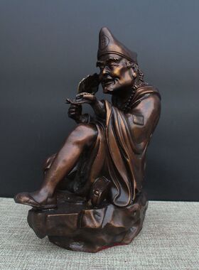 纯铜活佛济公佛像降龙罗汉道济和尚铜像家居工艺摆件