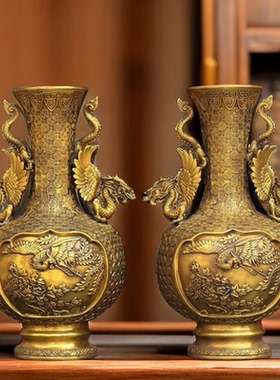 仙鹤花瓶客厅黄铜祝福仿古