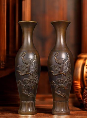 仙鹤花瓶客厅黄铜祝福仿古