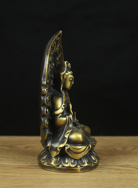 纯铜背光观音家居观音菩萨铜像坐莲花观音净瓶观音像
