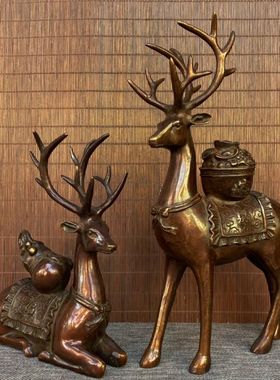 黄铜祝福中式客厅玄关梅花鹿