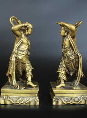 纯铜哼哈二将左右护法神像千里眼