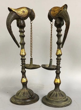 做旧鎏金鹦鹉酥油灯仿古青铜器