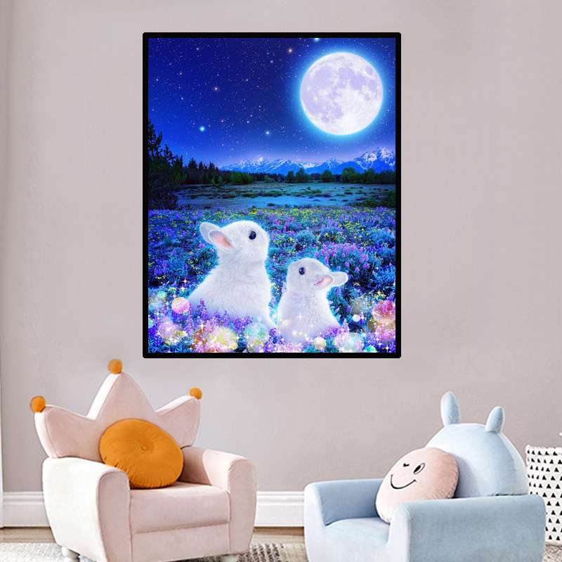 卡通动物月亮兔子5d贴钻十字绣2025新款可爱儿童房卧室钻石画满钻,淘宝优惠券,粉丝福利购,淘宝优惠卷