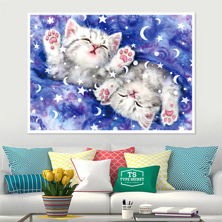 儿童手工点贴钻十字绣2025新款小幅动物猫咪5d卡通卧室钻石画满钻,淘宝优惠券,粉丝福利购,淘宝优惠卷