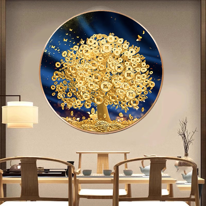 钻石画2025新款圆形发财摇钱树钻石画5d点贴钻十字绣客厅餐厅满钻,淘宝优惠券,粉丝福利购,淘宝优惠卷