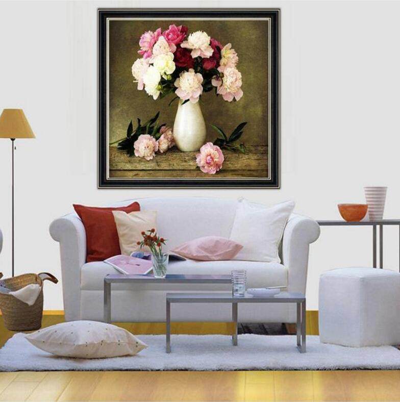 高级欧式花瓶钻石画牡丹花卉5d手工点贴钻十字绣客厅卧室餐厅满钻,淘宝优惠券,粉丝福利购,淘宝优惠卷