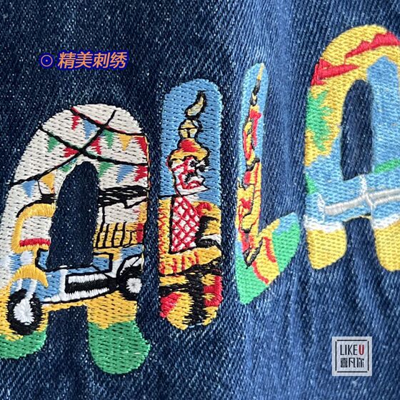 Original shoulder bag English large European and American embroidered denim bag
