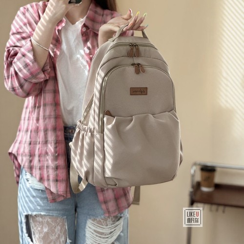 原创自制日韩简约拉链加厚电脑双肩背包大学高中书包校园通勤书包 - 图2
